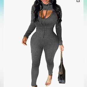 LAGSHIAN 2 Piece Long Sleeve Hooded Crop Top & tank jumpsuit size large NWOT